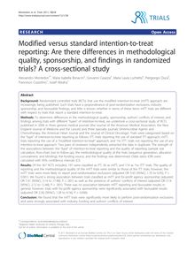 Modified versus standard intention-to-treat reporting: Are there differences in methodological quality, sponsorship, and findings in randomized trials? A cross-sectional study