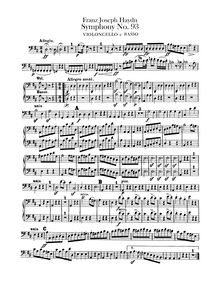 Partition violoncelles / Basses, Symphony No.93 en D major, Sinfonia No.93