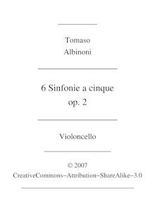 Partition violoncelles, Sei Sinfonie e Sei concerts a Cinque, Op.2