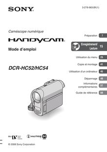 Notice Camescope numérique Sony  DCR-HC52