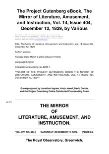 The Mirror of Literature, Amusement, and Instruction - Volume 14, No. 404, December 12, 1829