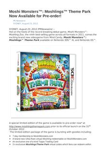 Moshi Monsters™: Moshlings™ Theme Park Now Available for Pre-order!