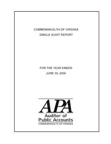 Commonwealth of Virginia Single Audit Report for the Year ended June 30, 2006
