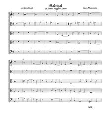Partition , Dura legge d Amor - partition complète - original key (Tr T T T B), madrigaux pour 5 voix