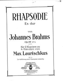 Partition complète, 4 Klavierstücke, 4 Piano Pieces, Brahms, Johannes