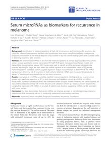 Serum microRNAs as biomarkers for recurrence in melanoma
