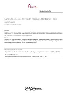 La Grotte ornée de Puymartin (Marquay, Dordogne) : note préliminaire - article ; n°1 ; vol.7, pg 251-253