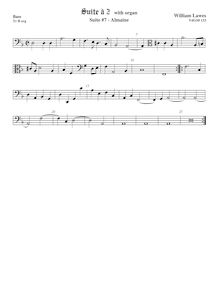 Partition viole de basse, clef en basse et en alto,  No.7 pour 2 violes de gambe et orgue par William Lawes