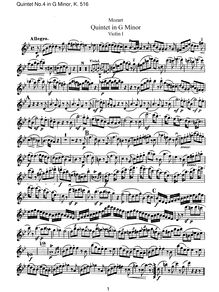Partition violon I, corde quintette No.4, G minor, Mozart, Wolfgang Amadeus par Wolfgang Amadeus Mozart