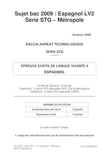 Sujet du bac STG 2009: Espagnol LV2