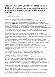 Positive European Commission Decision on flutiform® (fluticasone propionate/formoterol fumarate), a New Combination Therapy for Asthma