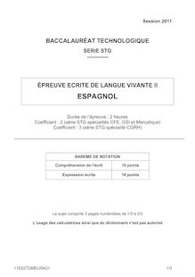 ÉPREUVE ECRITE DE LANGUE VIVANTE II  ESPAGNOL-  BACCALAURÉAT TECHNOLOGIQUE SERIE STG (Session 2011)