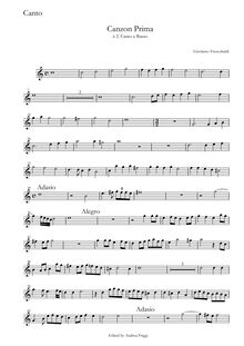 Partition Canto, Canzon Prima à , Canto e Basso, Frescobaldi, Girolamo