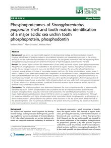 Phosphoproteomes of Strongylocentrotus purpuratusshell and tooth matrix: identification of a major acidic sea urchin tooth phosphoprotein, phosphodontin