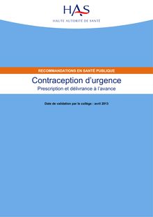 Contraception d’urgence  prescription et délivrance à l’avance - Contraception d urgence - argumentaire