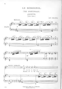 Partition complète, Le rossignol (Ariette), The Nightingale, G major par Léo Delibes