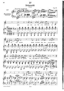 Partition complète, transposition pour low voix, Sehnsucht, D.636 (Op.39)