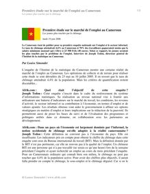 Première étude sur le marché de l’emploi au Cameroun