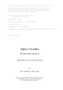 Bible Studies in the Life of Paul - Historical and Constructive
