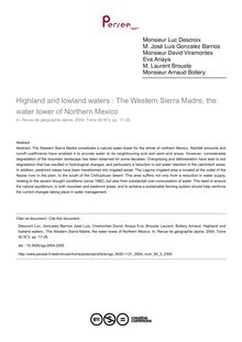 Highland and lowland waters : The Western Sierra Madre, the water tower of Northern Mexico - article ; n°3 ; vol.92, pg 17-26