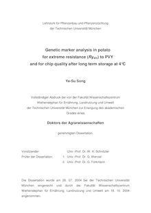 Genetic marker analysis in potato for extreme resistance (Ry_1tns_1tnt_1tno) to PVY and for chip quality after long term storage at 4 C̊ [Elektronische Ressource] / Ye-Su Song
