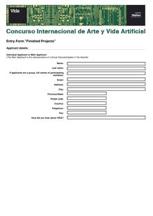 Entry Form "Finished Projects"