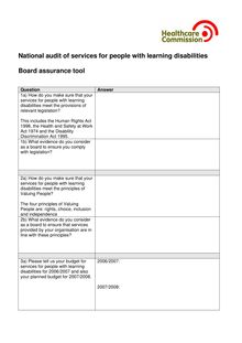 National audit of services for people with learning disabilities - Board assurance tool