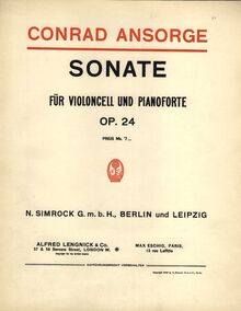 Partition couverture couleur, violoncelle Sonata, Op.24, Ansorge, Conrad