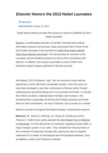 Elsevier Honors the 2013 Nobel Laureates