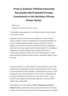 Frost & Sullivan: Political Insecurity Barricades Much Needed Foreign Investments in the Northern African Power Sector