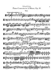 Partition altos, Piano Concerto en A minor, Op.16, Grieg, Edvard