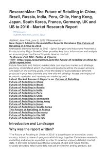 ResearchMoz: The Future of Retailing in China, Brazil, Russia, India, Peru, Chile, Hong Kong, Japan, South Korea, France, Germany, UK and US to 2016 - Market Research Report