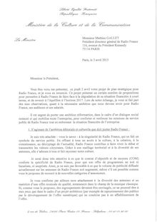 Radio France : lettre de Fleur Pellerin à Mathieu Gallet