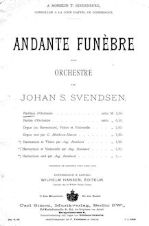 Partition complète, Andante Funebre, Svendsen, Johan par Johan Svendsen