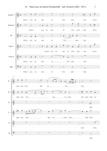 Partition complète, Wach auf, du werte Christenheit, F♯ minor, Eccard, Johannes par Johannes Eccard