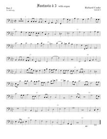 Partition basse 2 viole de gambe, basse clef, fantaisies pour 3 violes de gambe et orgue par Richard Cooke