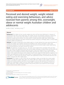 Perceived and desired weight, weight related eating and exercising behaviours, and advice received from parents among thin, overweight, obese or normal weight Australian children and adolescents