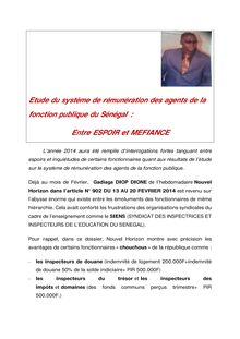 Etude du système de rémunération des agents de la fonction publique du Sénégal : Entre ESPOIR et MEFIANCE