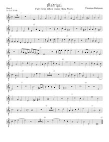 Partition viole de basse 1, octave aigu clef, pour First Set of anglais Madrigales to 3, 4, 5 et 6 voix