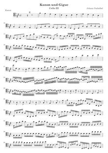 Partition violoncelle 3, Canon et Gigue, Kanon und Gigue für drei Violinen und Basso Continuo