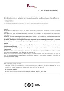 Fédéralisme et relations internationales en Belgique : la réforme 1993-1994 - article ; n°3 ; vol.46, pg 823-844