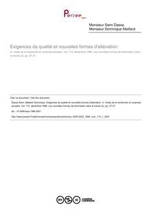 Exigences de qualité et nouvelles formes d aliénation - article ; n°1 ; vol.115, pg 27-37