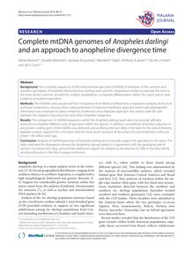 Complete mtDNA genomes of Anopheles darlingiand an approach to anopheline divergence time