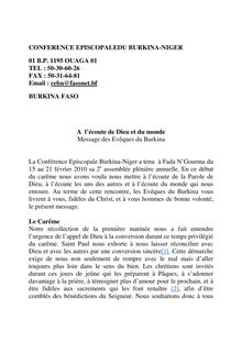 CONFERENCE EPISCOPALEDU BURKINA-NIGER 01 B.P. 1195 OUAGA 01 TEL ...