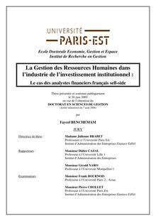 La gestion des ressources humaines dans l industrie de l investissement institutionnel : le cas des analystes financiers français sell-side