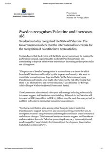 La Suède reconnaît l état de Palestine - Communiqué Officiel