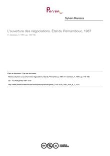 L ouverture des négociations. État du Pernambouc, 1987 - article ; n°1 ; vol.4, pg 145-156