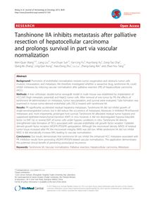 Tanshinone IIA inhibits metastasis after palliative resection of hepatocellular carcinoma and prolongs survival in part via vascular normalization