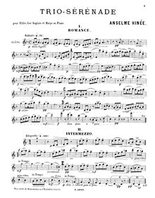 Partition flûte , partie, Trio-sérénade, F major, Œuvre couronnée au Concours de la Société des Compositeurs de Musique (Année 1889)