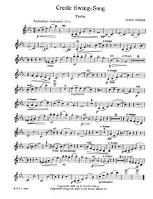 Partition violon et violoncelle parties, Creole Swing-Song, Denza, Luigi